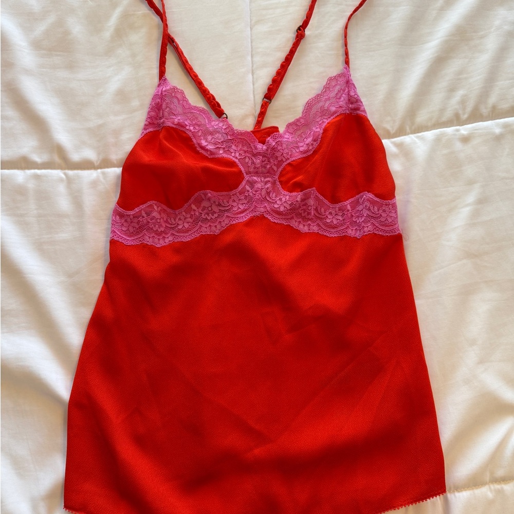 Elegant Red and Pink Lace Chemise
